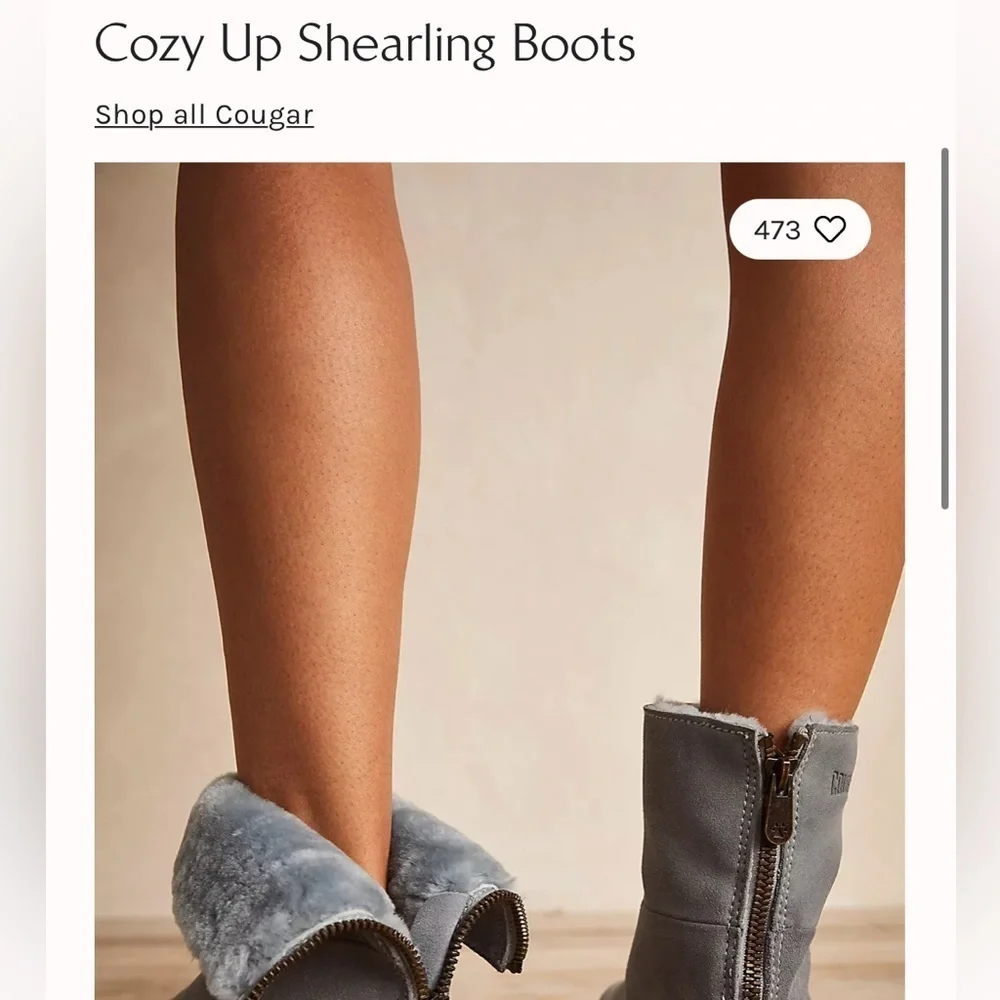 New Free People Cougar Cozy Up Shearling Boots in Ash Blue size 7